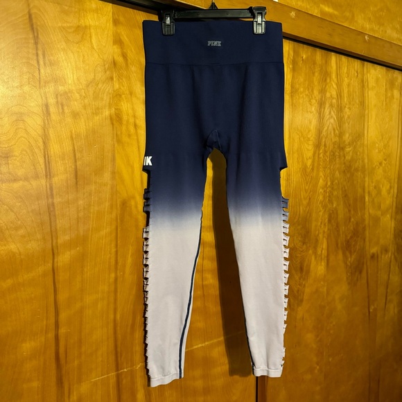 PINK Victoria’s Secret Cool & Comfy Leggings Blue Purple Ombré Cut Out Logo - Picture 7 of 11